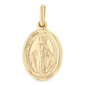 14K Gold Religious Virgin Mary Guadalupe Miraculous Medal HOLLOW Pendant Charm - Picture 1 of 5