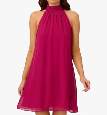 Adrianna Papell Women's Mockneck Chiffon Jersey Dress Magenta US Size 10 NWD - Image 1 of 4