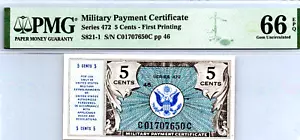 Series 472, 5 Cents 1st Printing Military Payment (MPC) PMG 66 EPQ Pick S821-1 - Picture 1 of 13