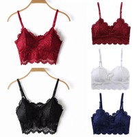 Women's Sexy Lace Floral Bra Wrapped Chest Wireless Bralette V-Neck Vest Tops