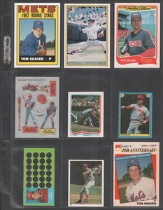 TOM SEAVER ~ Lot of (9) Different Baseball Cards w/ Display Sheet (L554)
