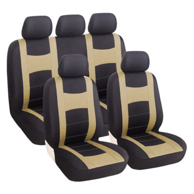 Full Set Car Seat Covers Polyester Fabric Protector Interior Accessories 9PCS - Image 1 of 4