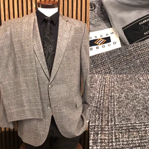 Joseph Abboud 2Pc Suit MARZOTTO WOOL 46R - w 42 x 31 - 33 Gray Glen Check Plaid - Picture 1 of 23