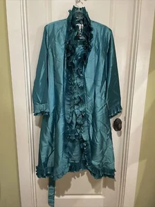 Tally Taylor Teal Green 2 Pieces Set Ruffled Wrap Dress With Skirt Size 16 - Picture 1 of 7