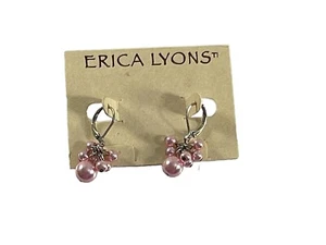 Erica Lyons Earrings Silver Tone Dangle Pink Beads Cluster 1.25" Long New - Picture 1 of 5
