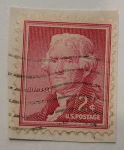 Francobollo Stati Uniti ~ Thomas Jefferson ~ 2 ₵ rosso ~ pubblicato ~ c.1954 - Z05 - Foto 1 di 6