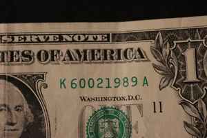 [JUNE 2, 1989] ONE DOLLAR FANCY BIRTHDAY NOTE  SN  K 60021989 A - Picture 1 of 3