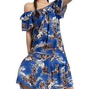 Vintage HILO HATTIE Kleid Gr. S Blau Made in USA Hawaii Schulterfrei 100% Viskose - Bild 1 von 13