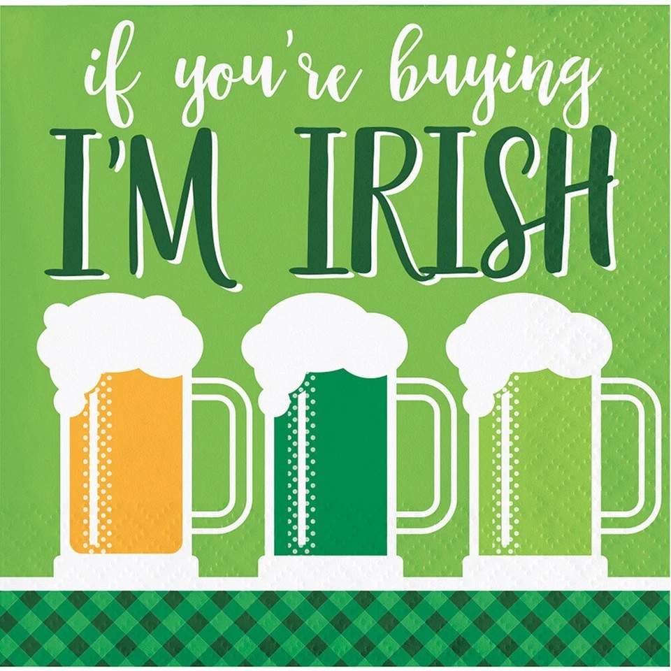 Blarney Stone Green Irish St. Patrick's Day Holiday Party Paper Beverage Napkins - Image 1 of 1