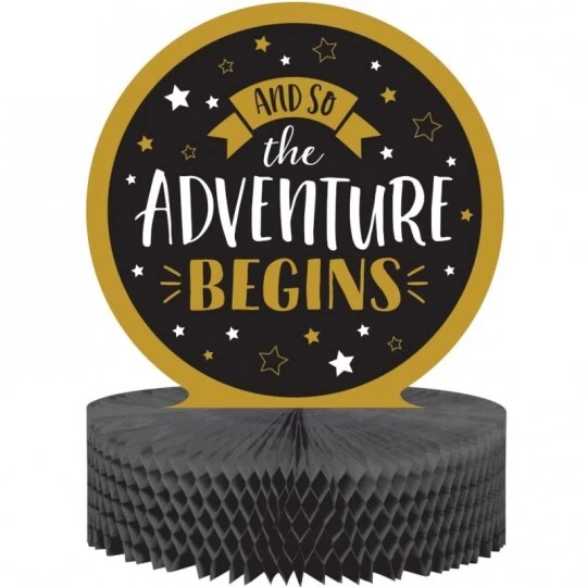 Adventure Begins Honeycomb Centerpiece 12" x 6" Gold Happy Retirement Party - Image 1 of 1