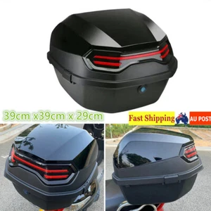 Motorcycle Top Case Full Helmet Storage Solid Box Reflective Strip Lock Black AU - Picture 1 of 16