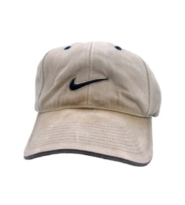 Nike Adult Unisex Tan Beige Navy Front Swoosh One Size Fits Most Fitted Cap Hat - Picture 1 of 7