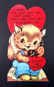 Anthropomorphic Kitten Cat On The Telephone Valentines Day Card Die-Cut CPC 4500 - Picture 1 of 2