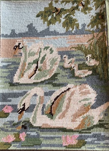 Vintage Margot De Paris Finished Canvas Les Cygnes Swans in Lake # 2027 France - Picture 1 of 10