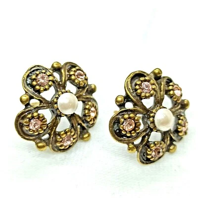Pendientes Michal Negrin Flor Poste Grande Con Cristales Swarovski Perla Regalo Nuevos Foto 1 de 4