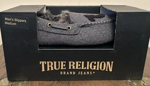True Religion Moccasins Men's Black Slippers Size Medium 9-10 Fur Lined NWB Open - Picture 1 of 3