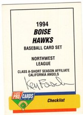 BOB FORSCH Signed 1994 Fleer Pro Cards Boise Hawks Team Baseball Card #3373 