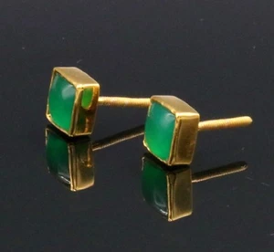 EXCELLENT 22K GOLD GREEN ONYX STONE STUD EARRING UNISEX STUD JEWELRY  ER79 - Picture 1 of 10