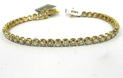 Brazalete de tenis con racimo de diamantes redondos naturales de oro amarillo de 18 quilates de 4,76 quilates Foto 1 de 4