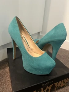 Glamour Green Mint Suede Platform Heels Size 8 - Picture 1 of 5