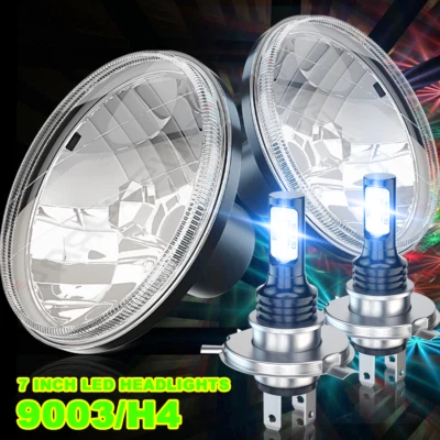 Kit de conversión de faros LED redondos de 7" para Ford F150 1975-1979 H4 haz alto bajo Foto 1 de 4