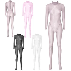 Womens Catsuit Bodycon Full Body Bodysuit Unitard Bodystocking Nylon Jumpsuit - Picture 1 of 42