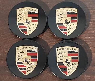 4 x original Porsche Felgendeckel Schwarz 911 Boxster Cayenne 76mm Nabenkappen* - Bild 1 von 4