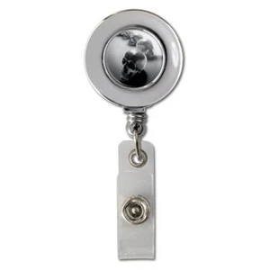 Metal Skulls Skeletons Retractable Reel Chrome Badge ID Card Holder Clip - Picture 1 of 5