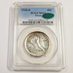 1938 D PCGS CAC MS63 - Silver Texas Commemorative Half Dollar 50c US Coin 53113A - Picture 1 of 2