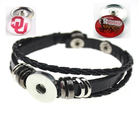 Oklahoma Sooners OU Snap Leather Bracelet W/ Set of 2 Snaps NCAA "BOOMER SOONER" Cover