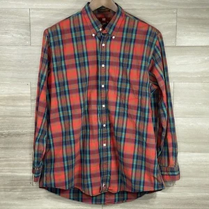 Nordstrom Button-Down-Hemd Herren 17 35 rot grün kariert klassisch Langarm gebraucht, in einwandfreiem Zustand - Bild 1 von 9