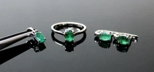 Adorabile Verde Smeraldo Ovale Gemma 925 Argento Sterling Gioielli Di Regalo Per - Foto 1 di 7