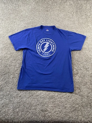 Tampa Bay Lightning Shirt Mens Extra Large Blue NHL Hockey Patch Casual Majestic Cover