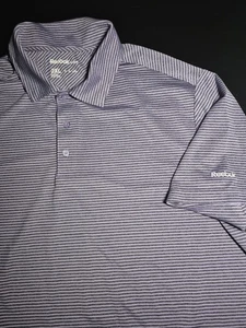 Mens 2XL Reebok Golf Polo Shirt Purple & Black Stripes  - Picture 1 of 11