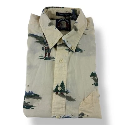 GANT x Salty Dog Cream Cotton Poplin Button Down Shirt Golfer Print S/S Large - Image 1 of 4