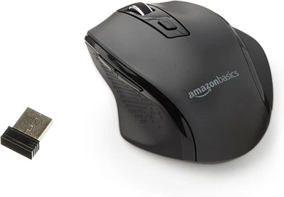 Mouse de computador Amazon Basics sem fio, ergonômico, preto óptico 2,4 GHz - Imagem 1 de 4