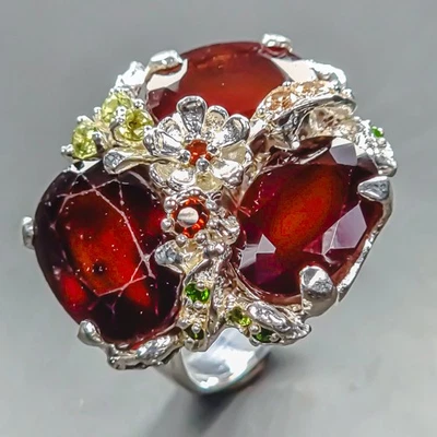 Anel de hessonita natural feito à mão 15 quilates+ prata esterlina 925 tamanho 7/R443308 - Imagem 1 de 4