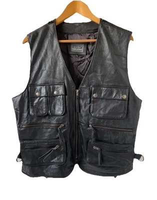 Mens Aviatrix Genuine Leather Black Waistcoat Size L Studded Pockets VGC - Image 1 of 4