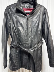 Vintage Pelle Studio Black Leather Belted Jacket M Thinsulate Liner Mob Wife - Picture 1 of 9