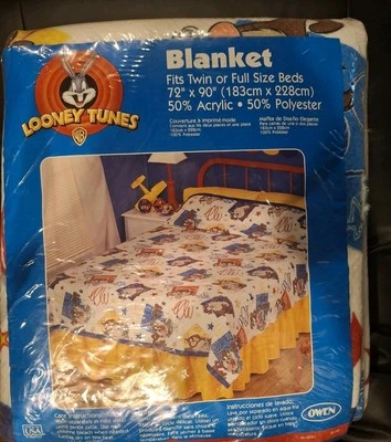 Vintage Looney Tunes Classic Taz 1998 Twin Full Blanket 72"x90" Warner Bros - Image 1 of 4