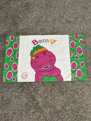 Vintage Barney Pillowcase Purple Dinosaur Standard 1992 Polka Dots Lyons Group - Image 1 of 4