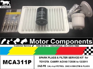 SPARK PLUGS & FILTER KIT Air Oil Fuel for TOYOTA CAMRY ACV40 2.4L 2AZ-FE 4 cyl - Picture 1 of 3