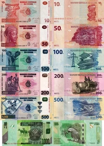 KONGO - Lot 5 Banknoten 10/50/100/200/500 Franken FDS - UNC - Bild 1 von 1