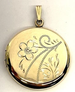 Vintage 12k Gold Filled on Sterling Silver Floral Engraved Photo Medaillon 1950s - Bild 1 von 6