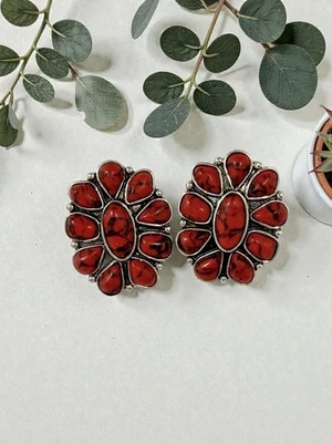 Pendientes Flor de Calabaza, Western, Boho, Howlite Imitación Turquesa, Regalo Foto 1 de 4