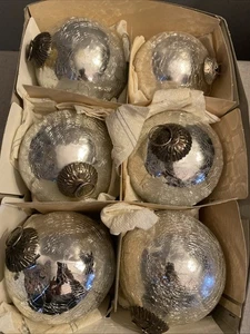 Silvestri Italien 6er Set Silber Crackle Glaskugel Ornamente 4" Kugel Stil - Bild 1 von 6