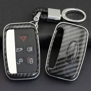 Carbon Fiber Car Key Fob Case Cover Chain Ring Accessories For Jaguar Land Rover - Bild 1 von 8