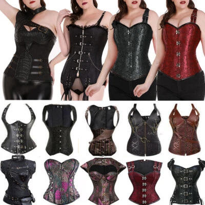 Women Sexy Steampunk Heavy Steel Boned Waist Training Costume Corset Top Bustier - Image 1 of 4