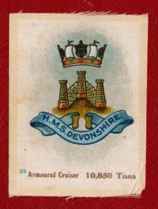GODFREY PHILLIPS / ANON BRITISH NAVAL CRESTS 1915 H.M.S. DEVONSHIRE SILK No 32 - Picture 1 of 2