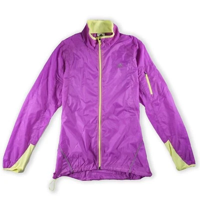 Chaqueta cortavientos para mujer Adidas pequeña reflectante MiCoach cremallera púrpura lima ligera Foto 1 de 4